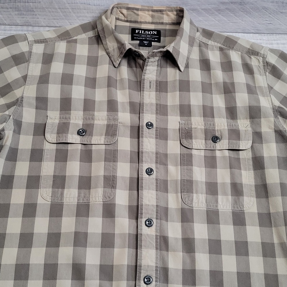 Filson Shirt Mens M Khaki Plaid Lightweight Kitsap Work Shirt Outdoor Gorpcore